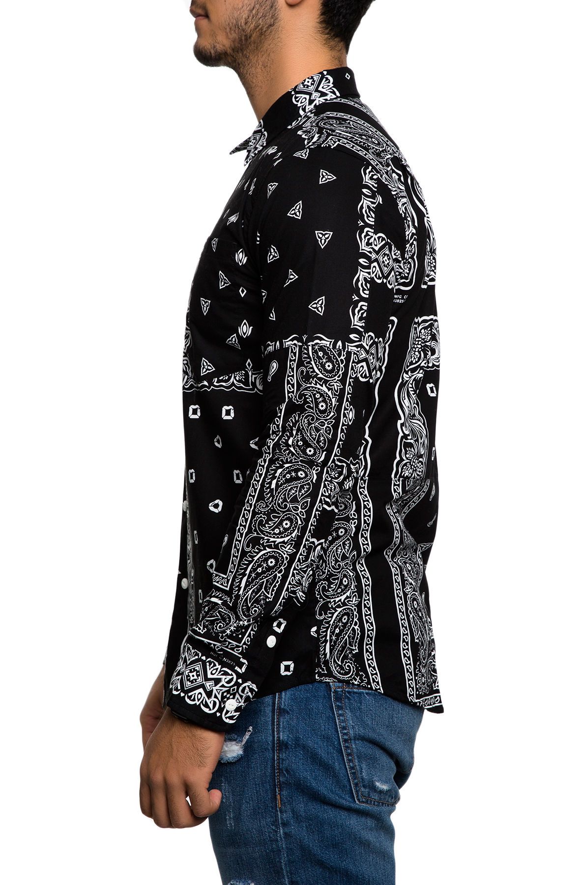 The Bandana Patchwork LS Buttondown Shirt in Black