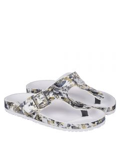 AIXA-JH-1 Thong Sandal Black Floral/Gold/White