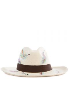 Plumas Multicolor Blanco Panama Hat Size M