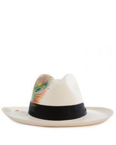 Peacock White Panama Hat Size L