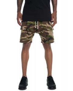 The Ichiro French Terry Drop Crotch Cargo Shorts in Camo