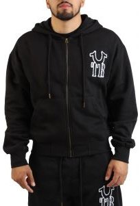 Ribbed Applique Zip-Up Hoodie 