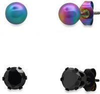 Black CZ + Rainbow Stud Set