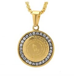Serenity Prayer Round Pendant With Simulated Diamonds