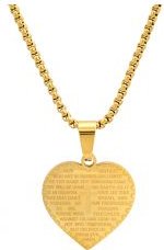 Ladies Stainless Steel Heart Shape Our Father English Prayer Pendant