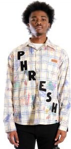 Nirve L.T.K. Men's premium Long Sleeve Plaid button down shirt with hand sketch drawing pop art