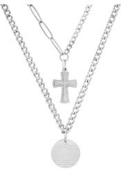 Layered Pendants With "Our Father" Prayer And Cross Charms