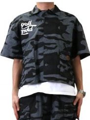 NOIS Fine Ripstop Twill Boxy Cut Crop Top Short sleeve Buttondown Shirt