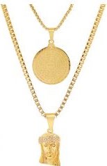 Iced Out Jesus Piece + Lords Prayer Double Pendant Stack Necklace