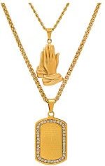 Lord's Prayer/Bless Up Prayer Hands Dog Tag Necklace