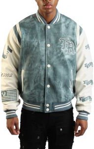 Denim Print Retro Varsity Jacket 