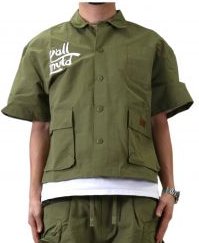 Vont Fine Nylon Twill Boxy Cut Crop Top Short sleeve Buttondown Shirt