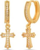 Iced Out Huggie Charm Pendant Brass Earrings with Simulated Diamonds