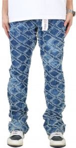 HYDRA Men's premium rip&repair flare stacked fit quilted denim pants