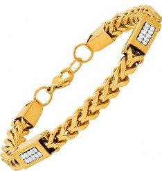18K Gold Plated Franco Chain Bracelet with Simulated Diamonds
