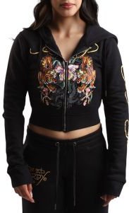 Tigers Orchid Black Crop Zip Hoodie