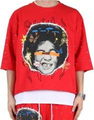 SIMON SN/ Jersey 3/4 Sleeve Crop Top Tee