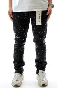 CLAY Men's Premium Wax Coated Skinny Denim Pants with Crystal Stud in front