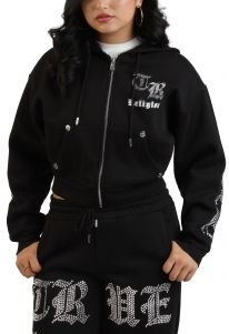 Crystal Logo Cropped Zip-Up Hoodie 