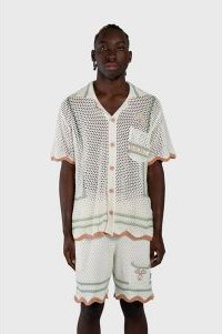 Racket Club Crochet Knit Short-Sleeve Button-Up Shirt