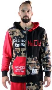 French Terry Zip Down Hoodie with Cut Block^&Patches&Prints