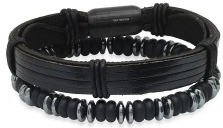 Leather, Hematite, + Lava Beaded Bracelet Stack