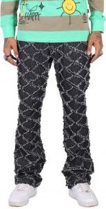 ACE Men's premium rip&repair flare stacked fit quilted denim pants