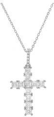 Ladies 18k White Gold Plated Brass And Simulated Diamonds Cross Pendant