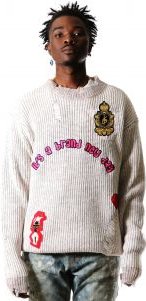 KELVE Heavy Gauge Ripped Knit Sweater with patches