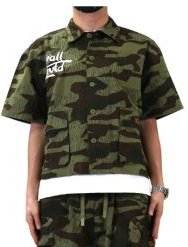 EFFEST Fine Ripstop Twill Boxy Cut Crop Top Short sleeve Buttondown Shirt