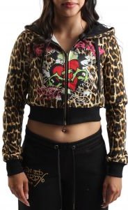 Sacred Heart Leopard Crop Zip Hoodie