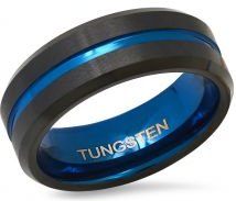 Tungsten Ring Band with Blue Ion Accents