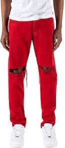 Red Ripped Tapered Jeans