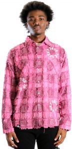 TREK Men's ripped & repaired button down shirt