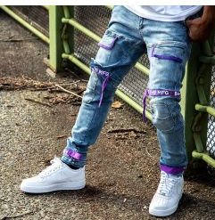 Strapped Up Slim Utility Medium Washed Jeans Purple