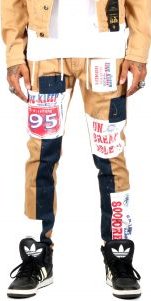 Antelope Men's graphic print patches with cut and sew cotton timber washed stretchable skinny twill pants