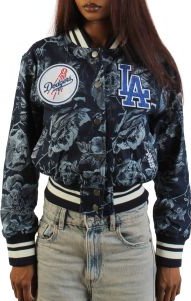 MLB Los Angeles Dodgers Floral Denim Cropped Jacket