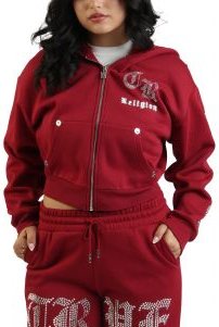 Crystal Logo Cropped Zip-Up Hoodie 