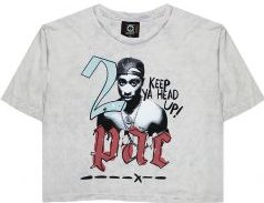 Cross Colours Tupac Halo Crop Top T Shirt - White Mineral