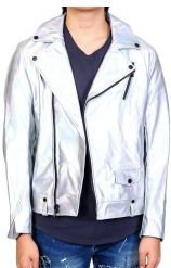 Hologram Graphic printed on back Metallic Faux leather Biker Jacket