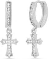 Iced Out Huggie Charm Pendant Brass Earrings with Simulated Diamonds