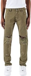Military Olive Ripped Tapered Denim Jeans