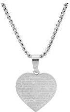 Ladies Stainless Steel Heart Shape Our Father English Prayer Pendant
