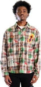 Monarch L.T.K. Men's premium Long Sleeve Plaid button down shirt with hand sketch drawing pop art