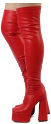 Ari-10 Red Double Platform Chunky Heel Thigh High Stretch Boot