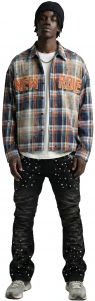 SUIFU Long Sleeve Washed Flannel Crop Top Button Down Shirt