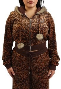 Velour Faux Fur Shrunken Zip-Up Hoodie