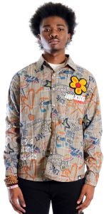 Velo L.T.K. Men's premium Long Sleeve Plaid button down shirt with hand sketch drawing pop art