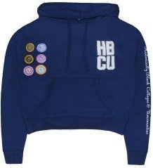 Cross Colours HBCU Patches Crop Hoodie - Navy