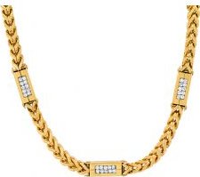18K Gold Plated Franco Chain Necklace with Simulated Diamonds